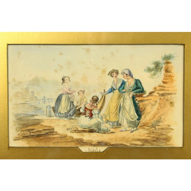 A pair of charming watercolor sketches Both are depicting genre scenes from the coastal streets of Naples, Italy One...