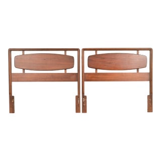 Lane Rhythm Mid-Century Modern Sculpted Walnut Twin Size Headboards, Pair For Sale