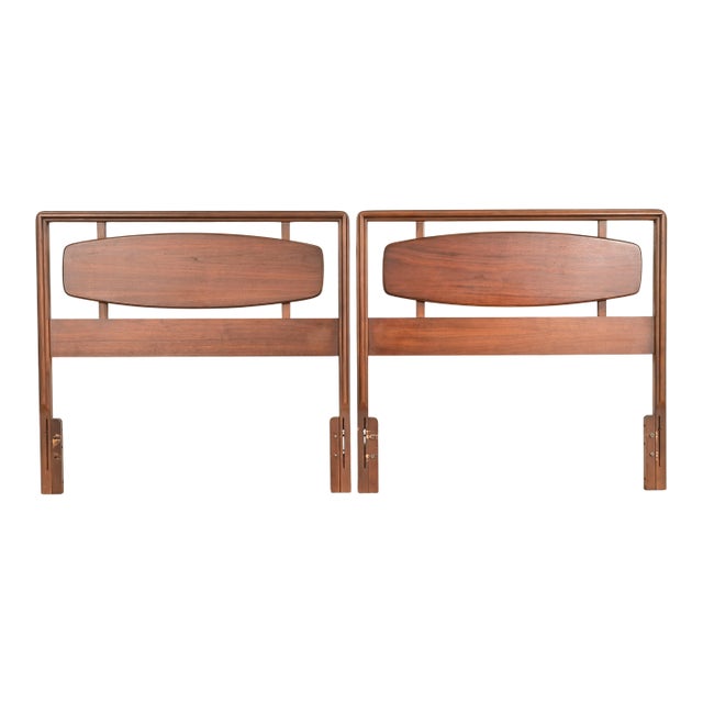 Lane Rhythm Mid-Century Modern Sculpted Walnut Twin Size Headboards, Pair For Sale