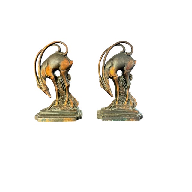 Saved for Stephen H. - Single 1930s Art Deco Gazelle Bookends by Crescent Metal Works For Sale - Image 10 of 13