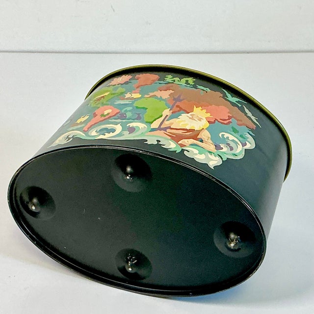 1970s Vintage Boho Chic Coastal Tole Neptune Undersea Motif Metal Planter For Sale - Image 12 of 12