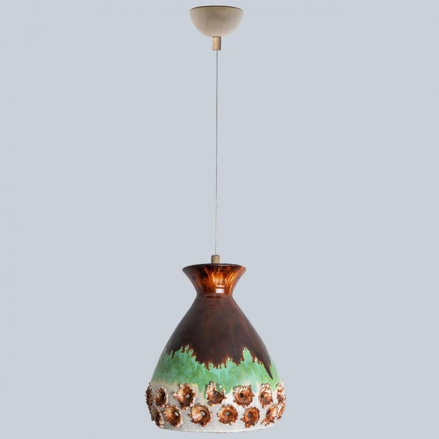 Green and Brown Ceramic Pendant Light, 1970 For Sale - Image 3 of 13
