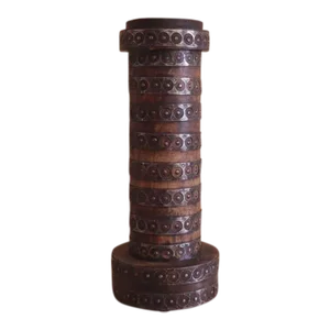 '70s Large Metal-Banded Wooden Candle Holder