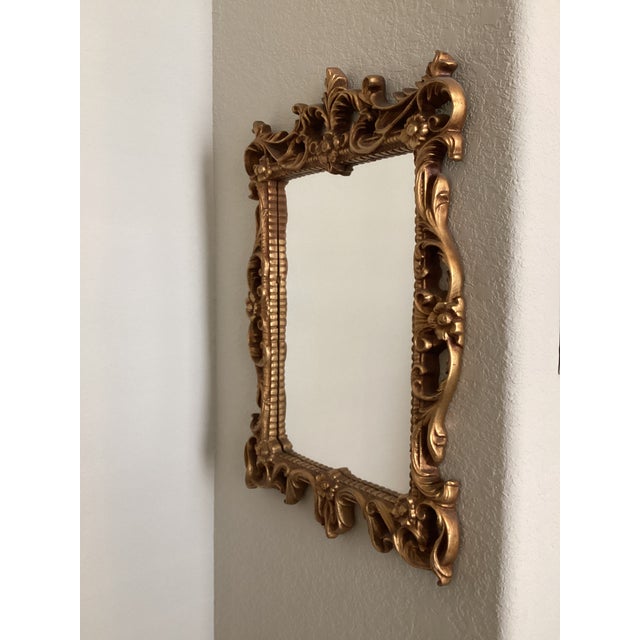 Vintage Hollywood Regency Wall Mirror Gold Resin Frame For Sale - Image 4 of 6