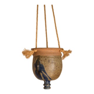 Mid Century Modern Hanging Stoneware Ceramic Drip Glaze Planter Pot For Sale