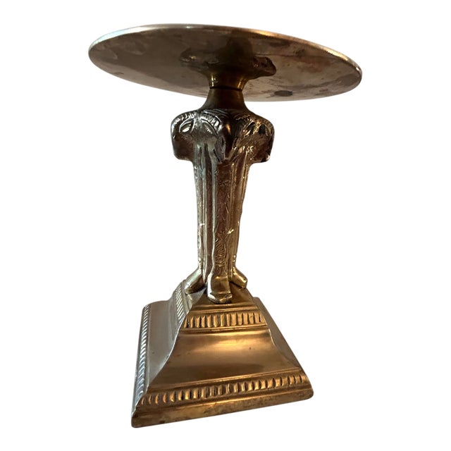 Vintage Solid Brass Ram Head Pillar Candle Holder For Sale