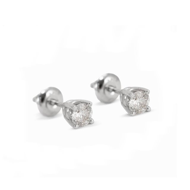 Modern Unisex 14k White Gold 0.44ctw Round Diamond Screw Back Petite Stud Earrings, A Pair For Sale - Image 3 of 8