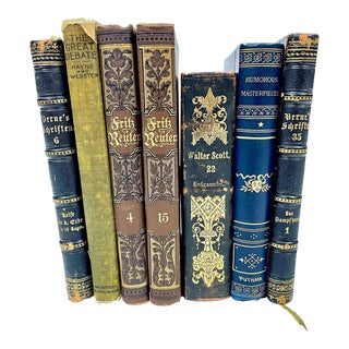 Antique German Leather Decorative Books- a Set of 7 For Sale