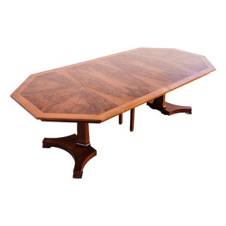 1980s Restored Walnut Burl Expandable Dining Table on Pedestal Base by Baker For Sale