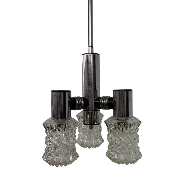 Italian Pendant Light in Glass and Steel from Targetti, 1970s For Sale