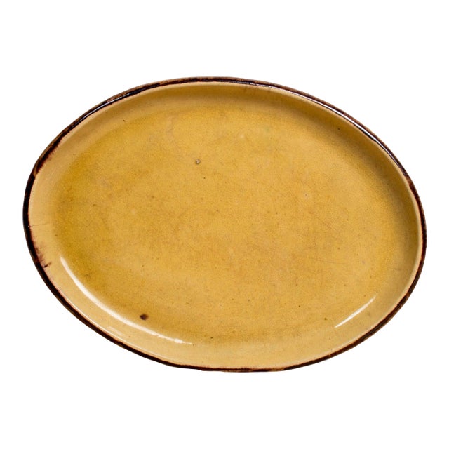 Large Vintage French Dieulefit Provencal Yellowware Glazed Oval Platter For Sale