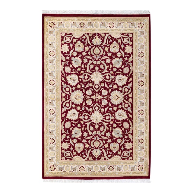 Mogul, One-of-a-Kind Hand-Knotted Area Rug - Red, 4' 2" x 5' 10" For Sale