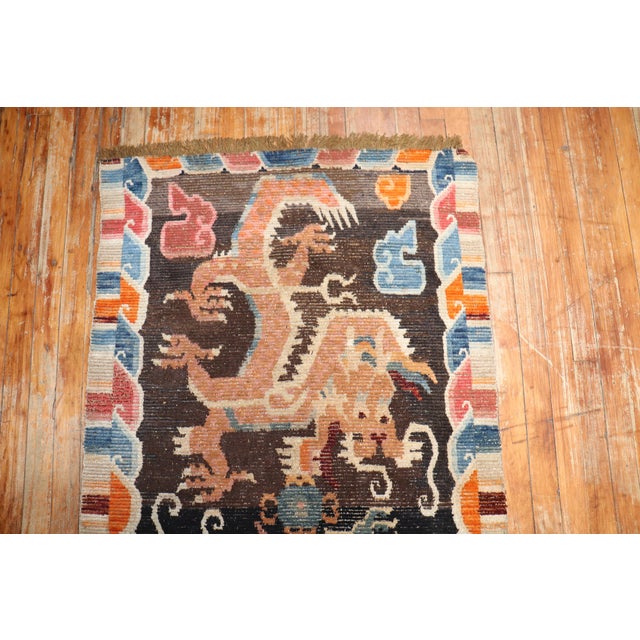 Brown Colorful Dragon Vintage Tibetan Early 20th Century Rug For Sale - Image 8 of 8