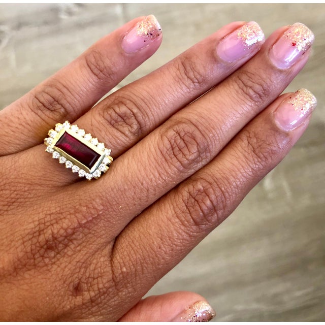 Art Deco Inspired 2.56ct Baguette Ruby Diamond Ring in 18k Gold, Size 7.25 For Sale In Los Angeles - Image 6 of 11