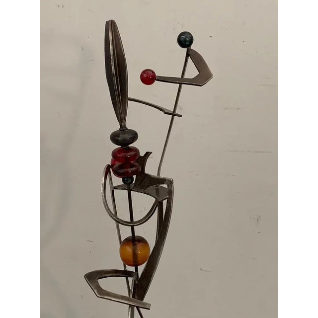 1970s Unknown Artist, Futuristic Juggler Sculpture, Wrought Iron and Colored Resin For Sale - Image 5 of 12
