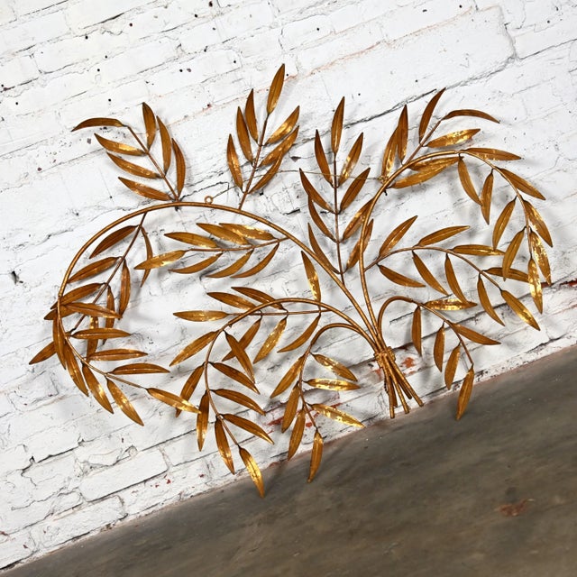 1960’s Italian Mid Century Hollywood Regency Gilt Metal Wall Sculpture of Branches With Leaves For Sale - Image 6 of 12