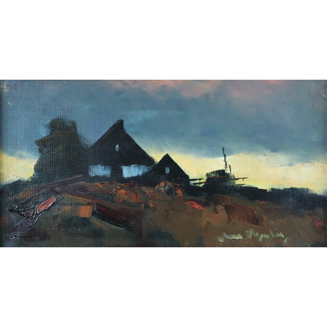 Blue Mid-Century Modern 'Fading Light' Swedish Original Landscape Oil Painting, Framed For Sale - Image 8 of 11