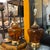Mid-Century Modern Large Amber Glass, Brass and Wood Table Lamps a Pair For Sale - Image 3 of 10