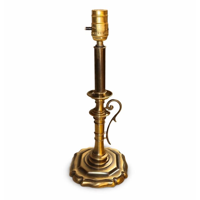 Late 20th Century Vintage Brass Candlestick Lamp Base With Scroll Detail – Hollywood Regency / European Traditional For Sale - Image 5 of 6