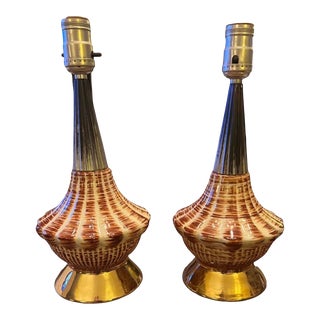 Pair of Mid Century Glazed Ceramic Lamps For Sale