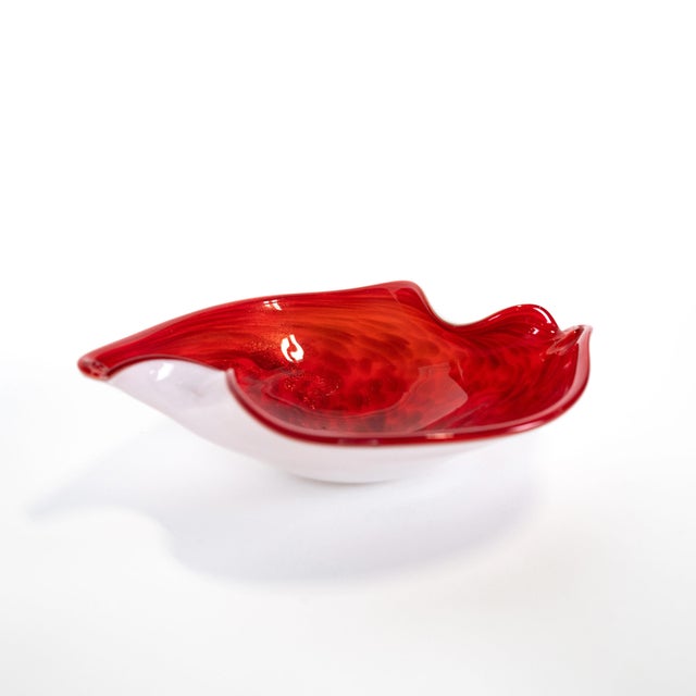 Red Italian Murano Attributed Art Glass Red Bowl For Sale - Image 8 of 8