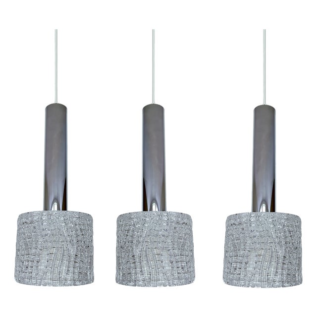 Vintage Glass Pendant Lights from Kalmar, 1970s, Set of 3 For Sale