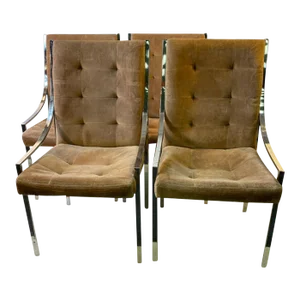 1970s Chrome Frame Dining Chairs Attributed to Milo Baughman - Set of 4