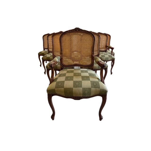 1940s Vintage Louis XV Style Cane Back Dining Chairs - Set of 10 For Sale - Image 5 of 17