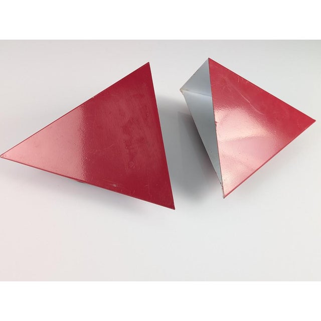 Mid-Century Modern Red Metal Geometric Wall Lights, 1970s, Set of 2 For Sale - Image 3 of 10