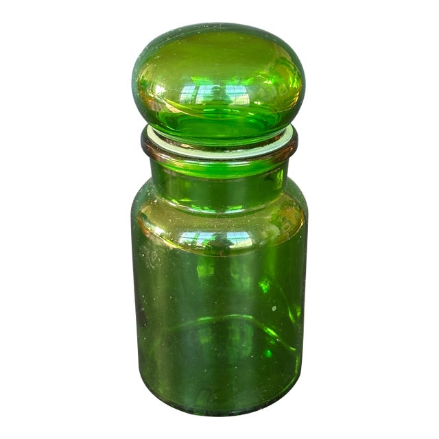 Vintage Green Glass Jar With Bubble Top For Sale