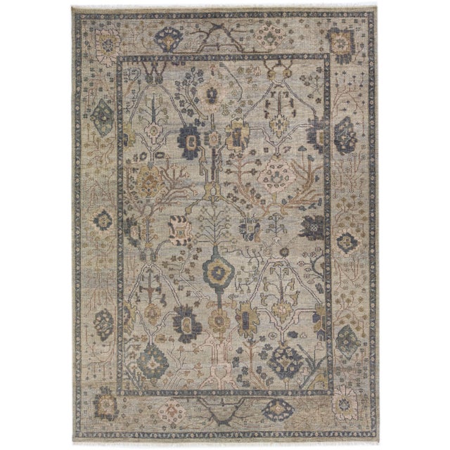 Textile 2010s Modern Oushak Style Wool Rug Handmade With Allover Floral Motif in Grey For Sale - Image 7 of 7