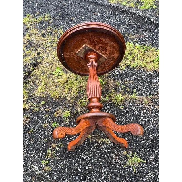 Mid 20th Century Tiger Oak Pedestal Round Side Table For Sale - Image 9 of 11