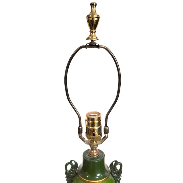 Vintage French 20th C Designer Empire Style Green & Gold Swan Urn Lamp For Sale - Image 14 of 17