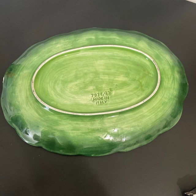 Vietri Majolica Foglia Leonardo 16" Oval Platter Green Leaf Leaves Italy 7971/42 For Sale In Palm Springs - Image 6 of 12