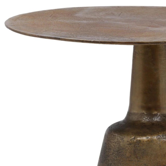 Brass Finish Industrial Modern Round Dining Table For Sale - Image 4 of 11