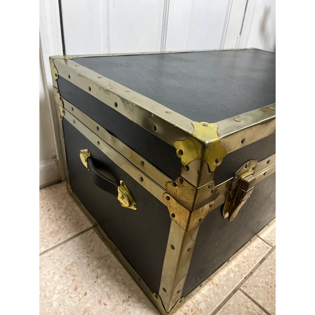 Wood Antique Everlite Black and Brass Steamer Trunk Made in Canada For Sale - Image 7 of 13