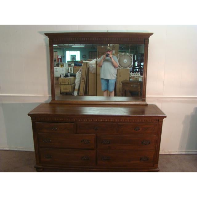 1980s Vintage Ethan Allen Solid Oak Dresser & Mirror Chairish