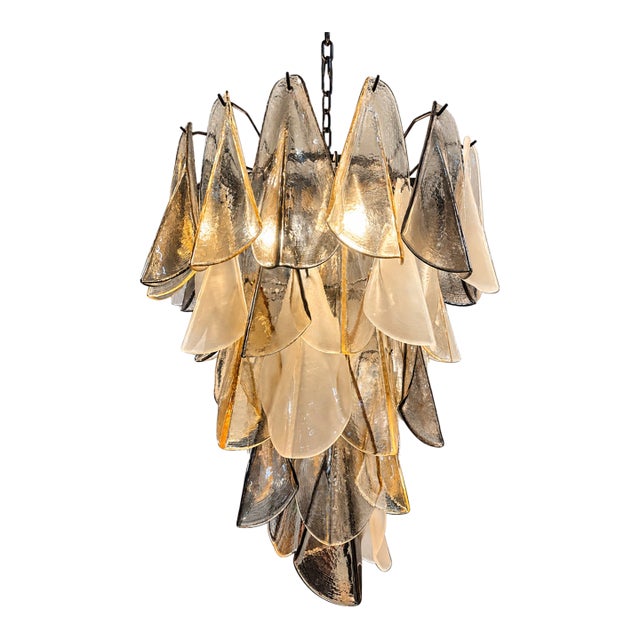Multicolor Amberand Fumè “Rondini” Murano Chandelier For Sale