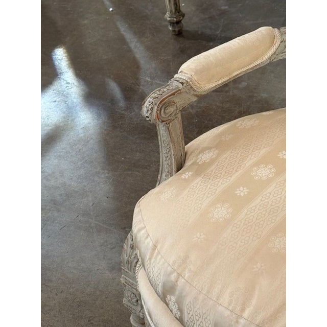 French 18th Century French Louis XVI Carved and Painted Armchair For Sale - Image 3 of 7