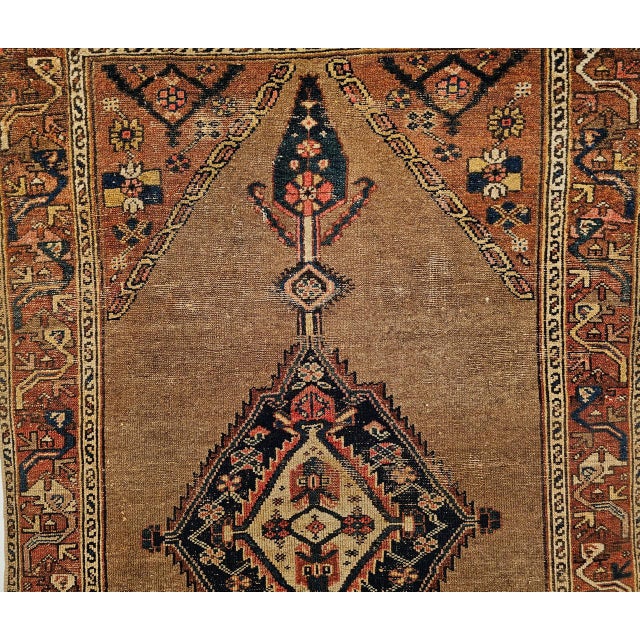 Vintage Persian Malayer Area Rug, Hand-Knotted Wool, Geometric Medallion Pattern, Camelhair & Red, 4x7 For Sale - Image 9 of 16