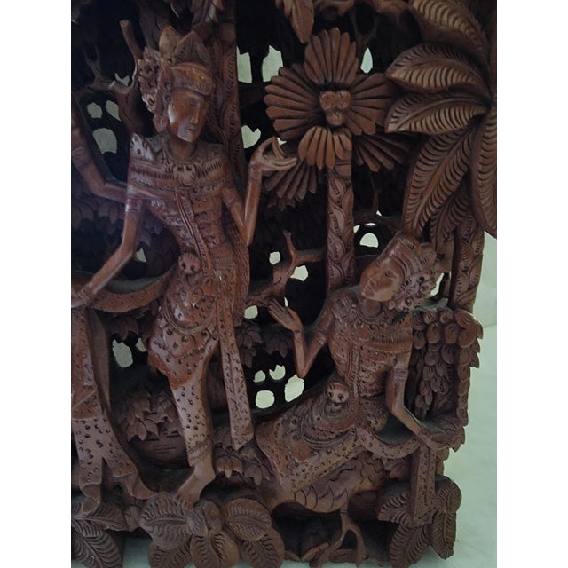 Vintage Indonesian Balinese Hand Carved Wooden Wall Panel For Sale - Image 9 of 11