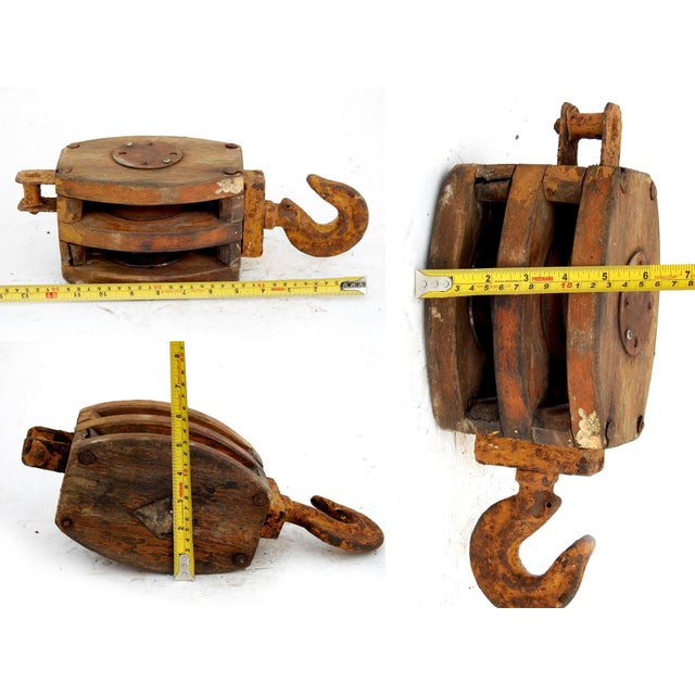 1980s Wooden Pulley, Double Rope Nautical Pulley For Sale - Image 6 of 7