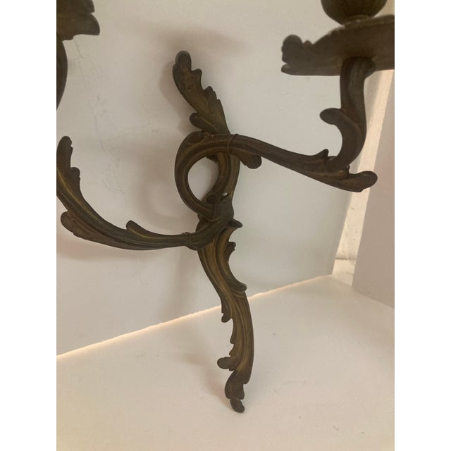 Metal French Louis XV Bronze Candle Wall Sconces- A Pair For Sale - Image 7 of 10