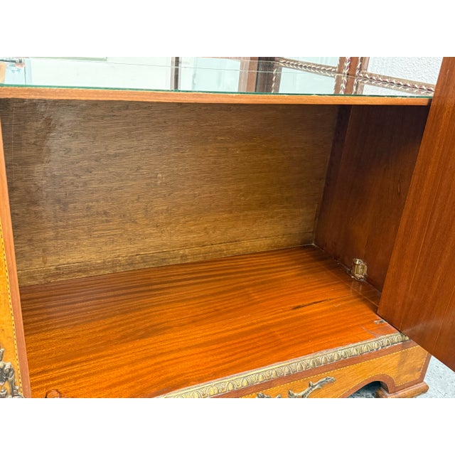 Louis XVI Style Marquetry Vitrine Display Cabinet, Vintage For Sale - Image 9 of 12