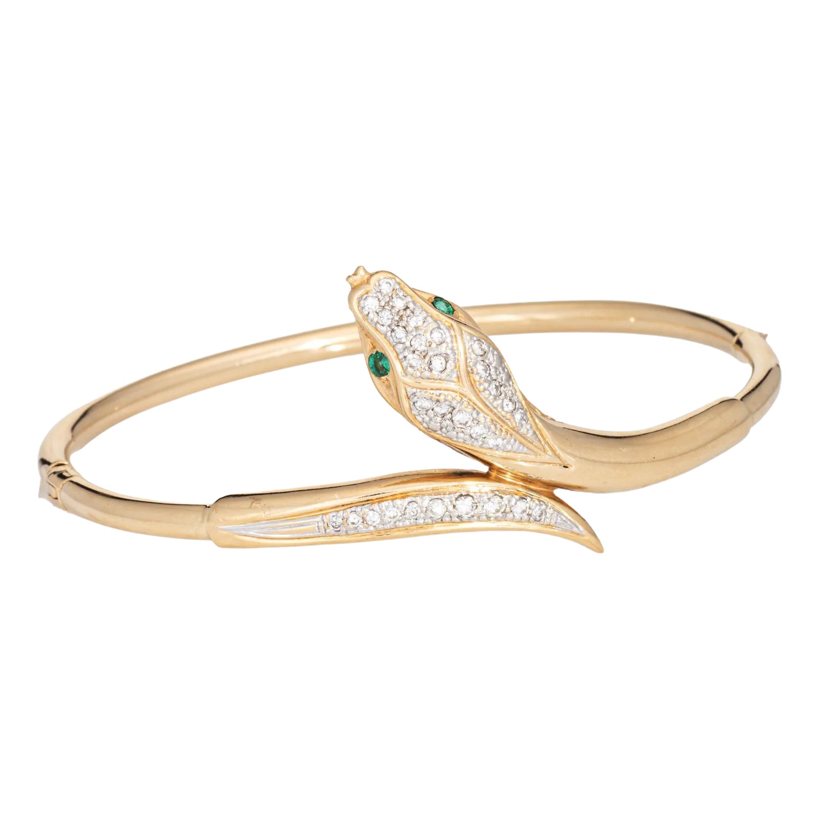 Late 20th Century Vintage Snake Bangle Bracelet Diamond 14k