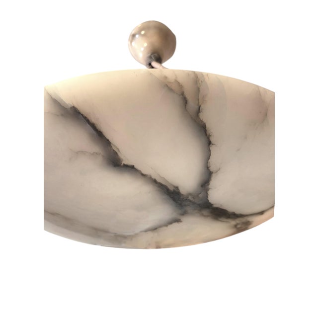 -1930's Large Original Creamy White + Grey Alabaster Coupe W/ Rope Cord and Alabaster Canopy For Sale - Image 15 of 18