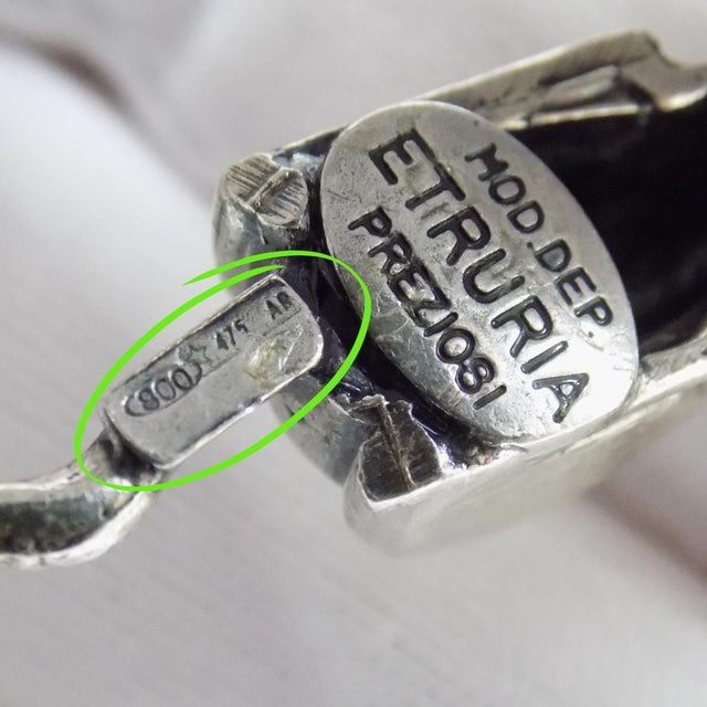 Metal Vintage Italian Handmade Genuine Silver Stretching Cat Figurine Miniature For Sale - Image 7 of 9