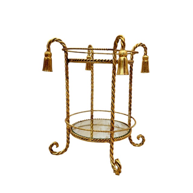 Napoleon III Style Hollywood Regency Gilt Metal Rope and Tassels Pedestal Table, Italy, 1970s For Sale - Image 10 of 10