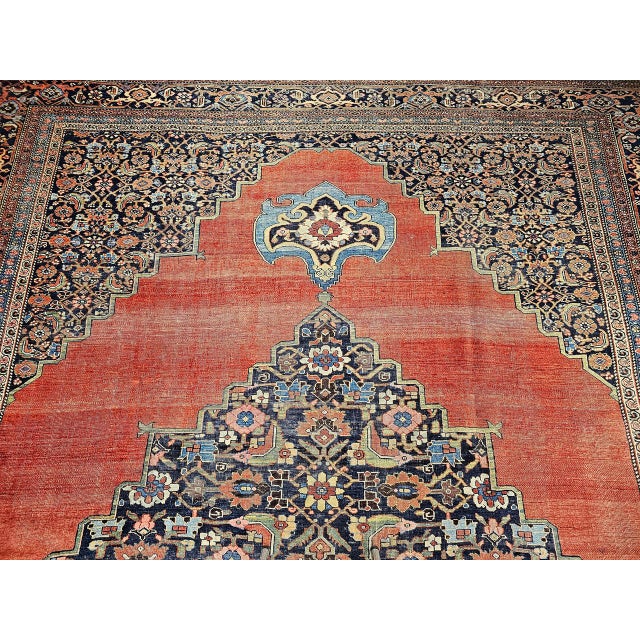 19th Century Oversized Persian Bidjar Rug, Hand-Knotted Wool, Geometric Pattern, Red & Navy, 11x15 For Sale - Image 11 of 18