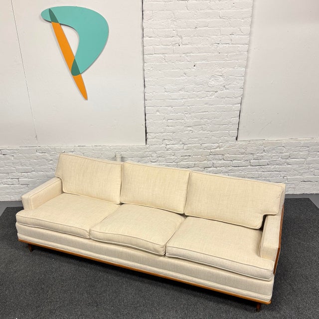 Newly Reupholstered MCM Cherry Trimmed Sofa by Karpen of California For Sale - Image 12 of 12